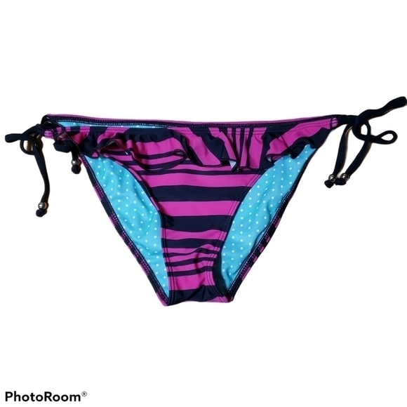 Y2K Vintage GUESS pink & Black Striped Swimsuit Bikini Bottoms Womens M Medium - Picture 1 of 6